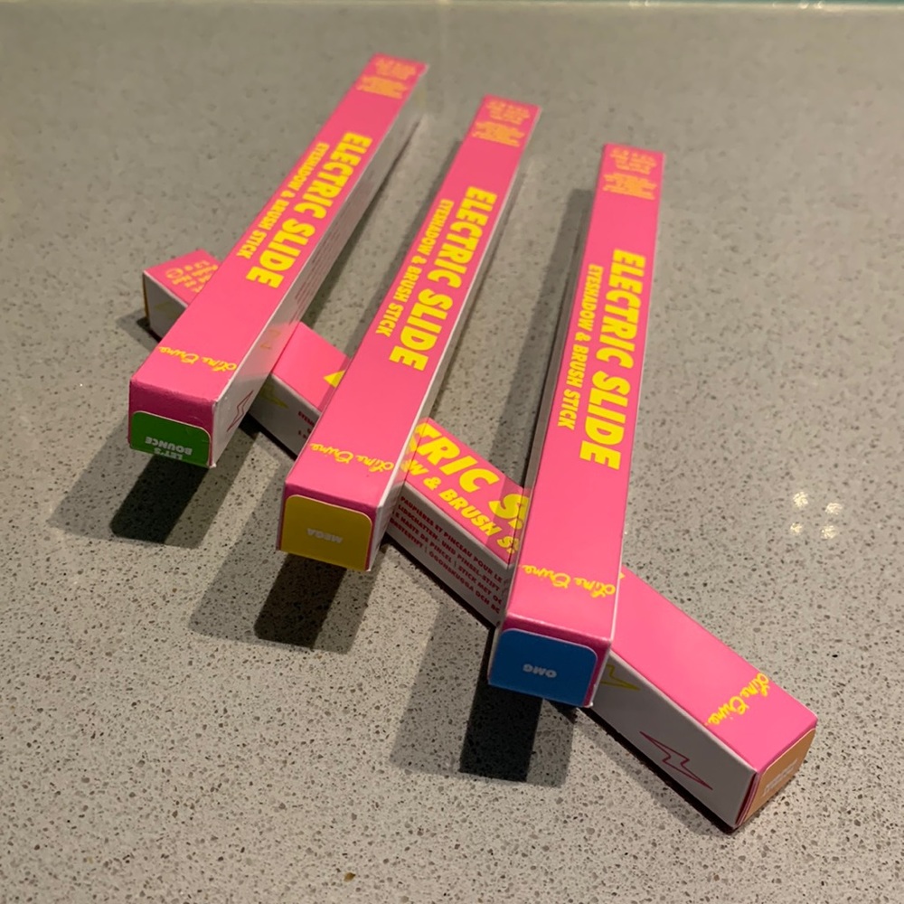Lime Crime Electric Slide Eyeshadow in OMG, Mega, Let’s Bounce & Totally Buggin